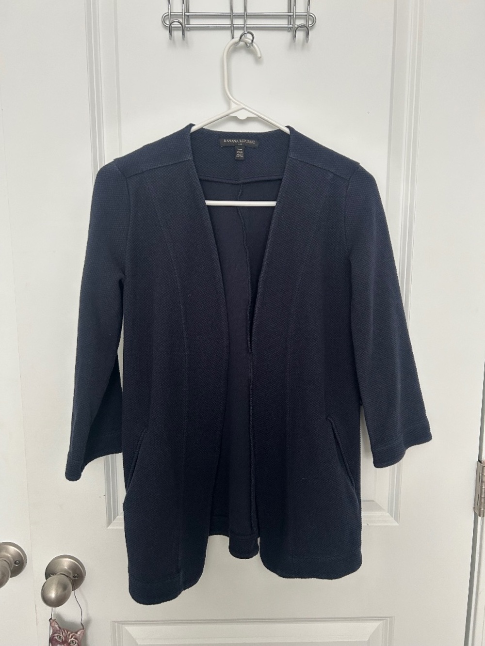 Banana Republic Navy Textured Open Front Blazer XXS